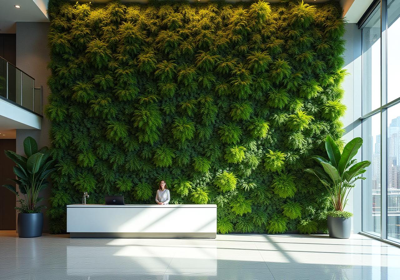 A beautiful indoor vertical garden in a modern New York office lobby